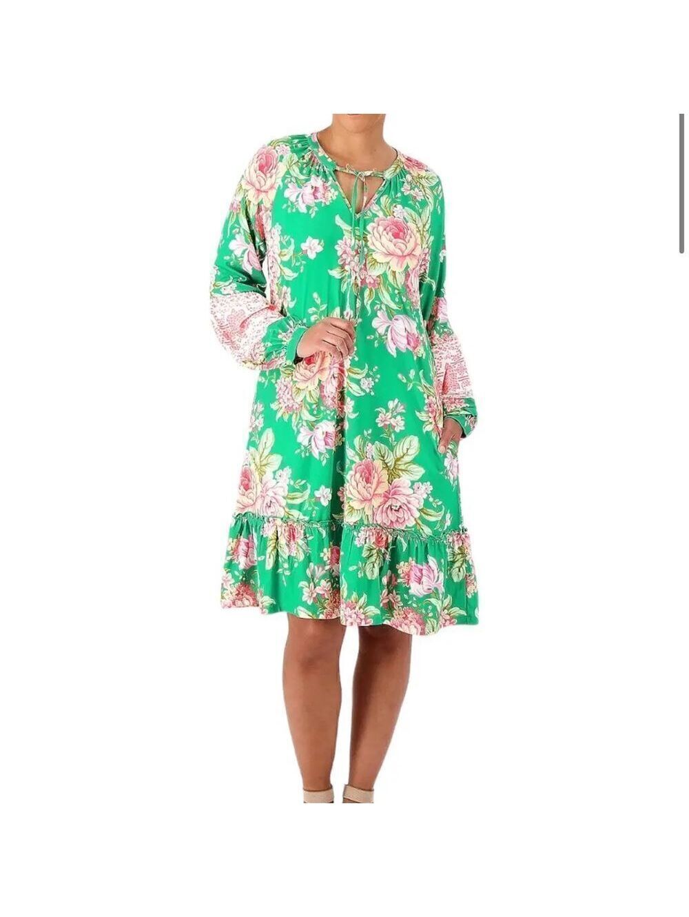 Tolani Green Floral Long Sleeve Dress NWT Size XS Oversized Fit